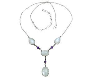 Rainbow Moonstone and Amethyst Necklace EXN01033 N-1023, 12x16 mm