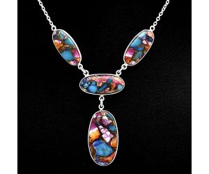 Kingman Orange Dahlia Turquoise Necklace EXN01035 N-1013, 15x28 mm