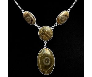 Flower Fossil Coral Necklace EXN01045 N-1013, 19x28 mm