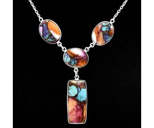 Kingman Orange Dahlia Turquoise Necklace EXN01048 N-1013, 12x27 mm