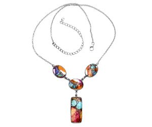 Kingman Orange Dahlia Turquoise Necklace EXN01048 N-1013, 12x27 mm