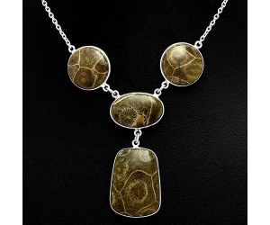 Flower Fossil Coral Necklace EXN01049 N-1013, 19x26 mm