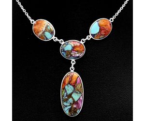 Kingman Orange Dahlia Turquoise Necklace EXN01050 N-1013, 14x29 mm