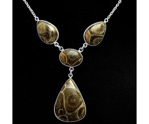 Flower Fossil Coral Necklace EXN01054 N-1013, 20x28 mm