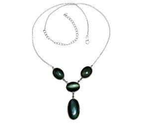 Obsidian Eye Necklace EXN01062 N-1013, 14x23 mm