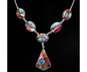 Kingman Orange Dahlia Turquoise Necklace EXN01072 N-1013, 19x29 mm