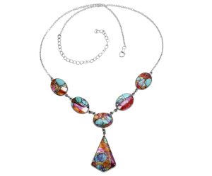 Kingman Orange Dahlia Turquoise Necklace EXN01072 N-1013, 19x29 mm