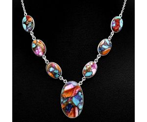 Kingman Orange Dahlia Turquoise Necklace EXN01078 N-1013, 18x29 mm