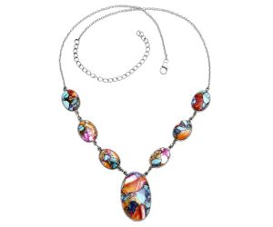 Kingman Orange Dahlia Turquoise Necklace EXN01078 N-1013, 18x29 mm