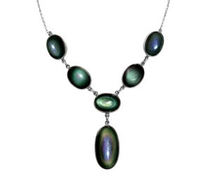 Obsidian Eye Necklace EXN01092 N-1013, 14x26 mm