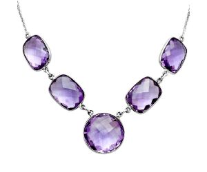 Amethyst Checker Briolette Necklace EXN01098 N-1013, 18x18 mm