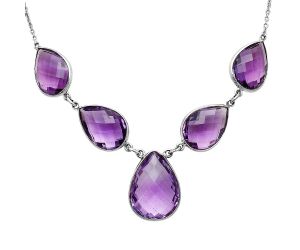 Amethyst Checker Briolette Necklace EXN01099 N-1013, 16x21 mm