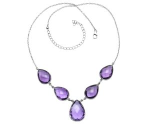 Amethyst Checker Briolette Necklace EXN01099 N-1013, 16x21 mm