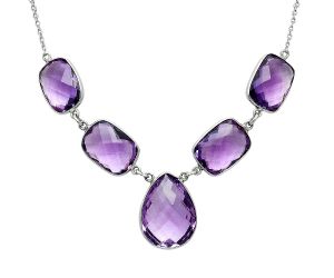 Amethyst Checker Briolette Necklace EXN01100 N-1013, 16x21 mm