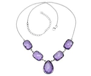 Amethyst Checker Briolette Necklace EXN01100 N-1013, 16x21 mm