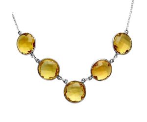 Citrine Checker Briolette Necklace EXN01102 N-1013, 14x14 mm