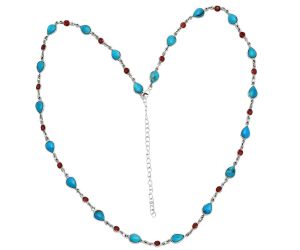 Natural Turquoise Morenci Mine and Garnet Necklace EXN01105 N-1024, 6x8 mm