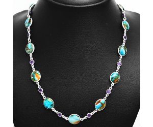 Spiny Oyster Turquoise and Amethyst Necklace EXN01106 N-1024, 9x11 mm