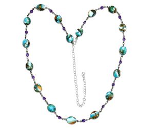 Spiny Oyster Turquoise and Amethyst Necklace EXN01106 N-1024, 9x11 mm