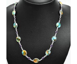 Spiny Oyster Turquoise and Amethyst Necklace EXN01107 N-1024, 10x12 mm