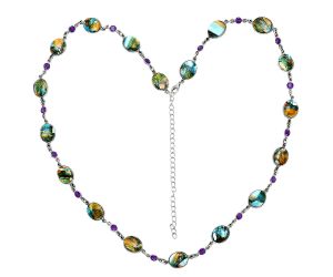 Spiny Oyster Turquoise and Amethyst Necklace EXN01107 N-1024, 10x12 mm