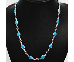 Natural Turquoise Morenci Mine and Garnet Necklace EXN01110 N-1024, 6x8 mm