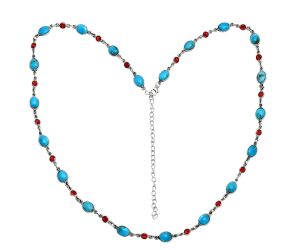 Natural Turquoise Morenci Mine and Garnet Necklace EXN01110 N-1024, 6x8 mm