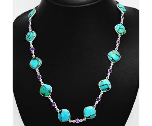 Lucky Charm Tibetan Turquoise and Amethyst Necklace EXN01112 N-1024, 13x13 mm