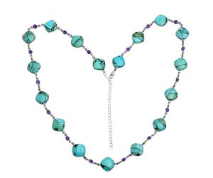 Lucky Charm Tibetan Turquoise and Amethyst Necklace EXN01112 N-1024, 13x13 mm