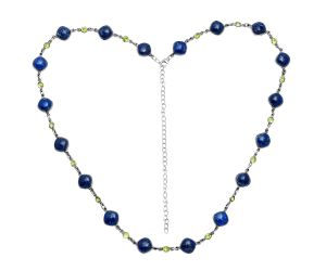 Lapis Lazuli and Peridot Necklace EXN01115 N-1024, 9x9 mm