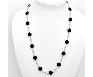 Black Onyx and Sky Blue Topaz Necklace EXN01116 N-1024, 9x9 mm