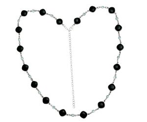 Black Onyx and Sky Blue Topaz Necklace EXN01116 N-1024, 9x9 mm