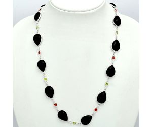 Black Onyx, Peridot & Garnet Necklace EXN01117 N-1024, 12x16 mm