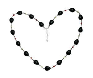 Black Onyx, Peridot & Garnet Necklace EXN01117 N-1024, 12x16 mm