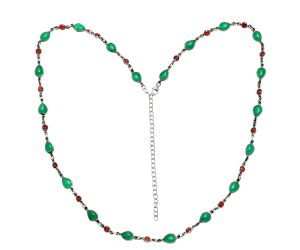 Green Onyx and Garnet Necklace EXN01118 N-1024, 6x8 mm