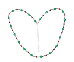 Green Onyx and Garnet Necklace EXN01119 N-1024, 6x8 mm