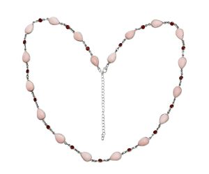 Pink Opal and Garnet Necklace EXN01120 N-1024, 8x12 mm