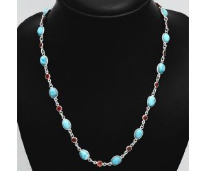 Larimar (Dominican Republic) and Garnet Necklace EXN01121 N-1024, 6x8 mm