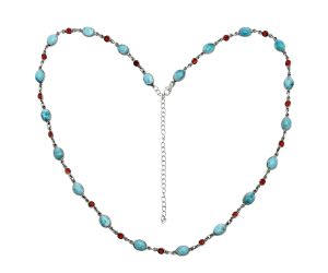 Larimar (Dominican Republic) and Garnet Necklace EXN01121 N-1024, 6x8 mm