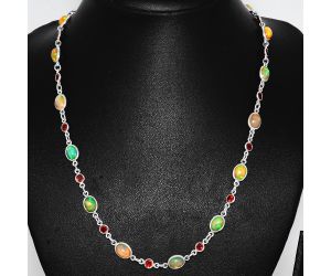 Ethiopian Opal and Garnet Necklace EXN01122 N-1024, 6x8 mm