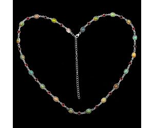 Ethiopian Opal and Garnet Necklace EXN01122 N-1024, 6x8 mm