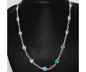 Ethiopian Opal and Garnet Necklace EXN01123 N-1024, 6x8 mm