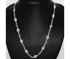 Ethiopian Opal and Garnet Necklace EXN01124 N-1024, 6x8 mm