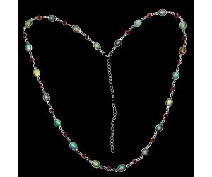 Ethiopian Opal and Garnet Necklace EXN01124 N-1024, 6x8 mm