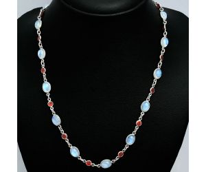 Rainbow Moonstone and Garnet Necklace EXN01125 N-1024, 6x8 mm