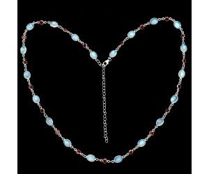 Rainbow Moonstone and Garnet Necklace EXN01125 N-1024, 6x8 mm