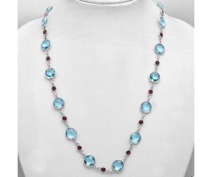 Sky Blue Topaz Checker Briolette and Garnet Necklace EXN01126 N-1024, 10x10 mm