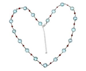 Sky Blue Topaz Checker Briolette and Garnet Necklace EXN01126 N-1024, 10x10 mm