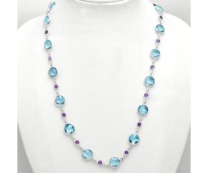 Sky Blue Topaz Checker Briolette and Amethyst Necklace EXN01127 N-1024, 10x10 mm