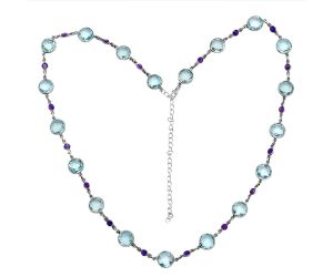 Sky Blue Topaz Checker Briolette and Amethyst Necklace EXN01127 N-1024, 10x10 mm